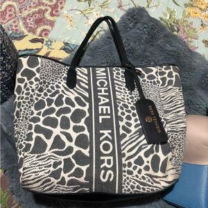 Michael Kors Animal Print Tote in Black and Cream